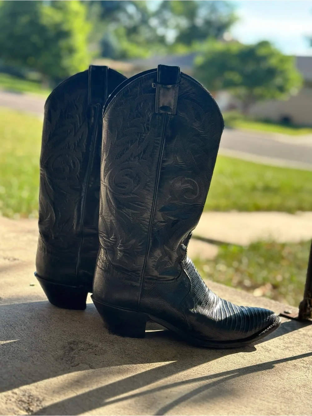 Justin Black Lizard Print Western Cowboy Boots Women s Size 7 1/2B
